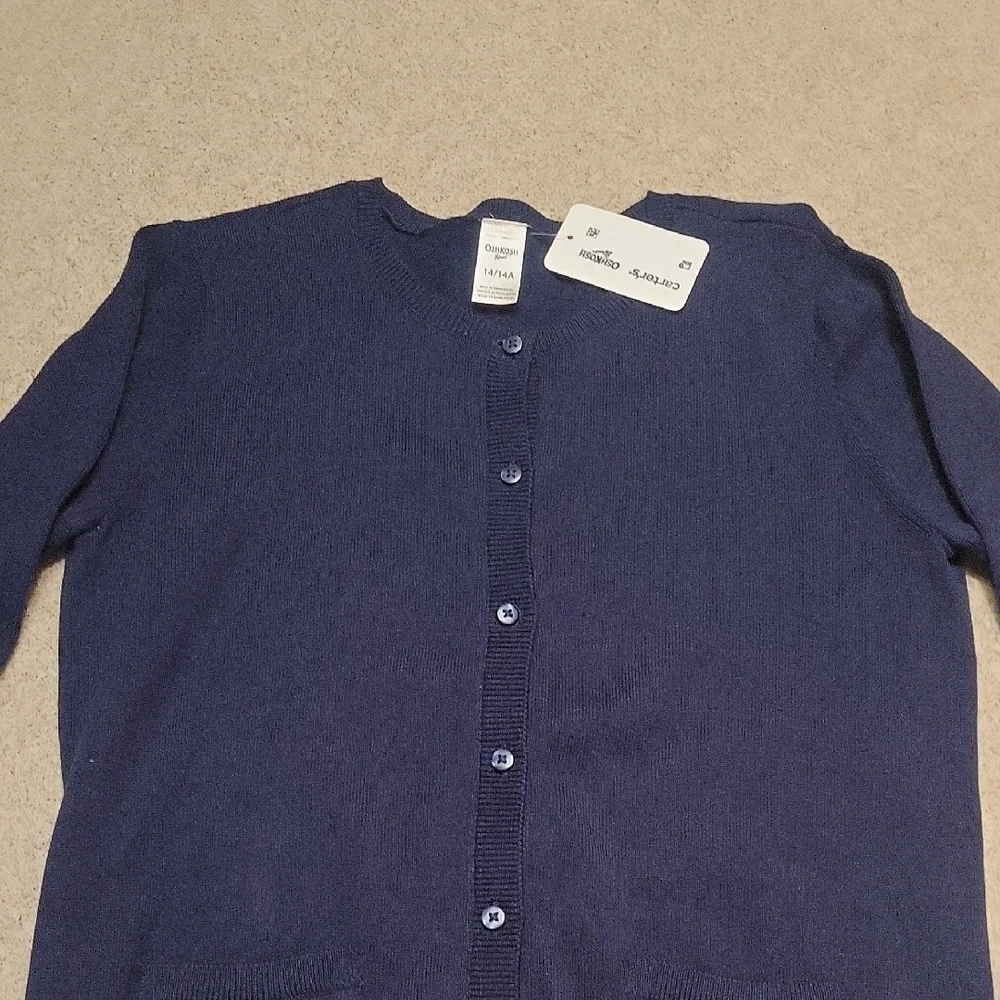 OshKosh B'gosh Blue Cardigan Sweater Classic Knit SIZE 14 NWT